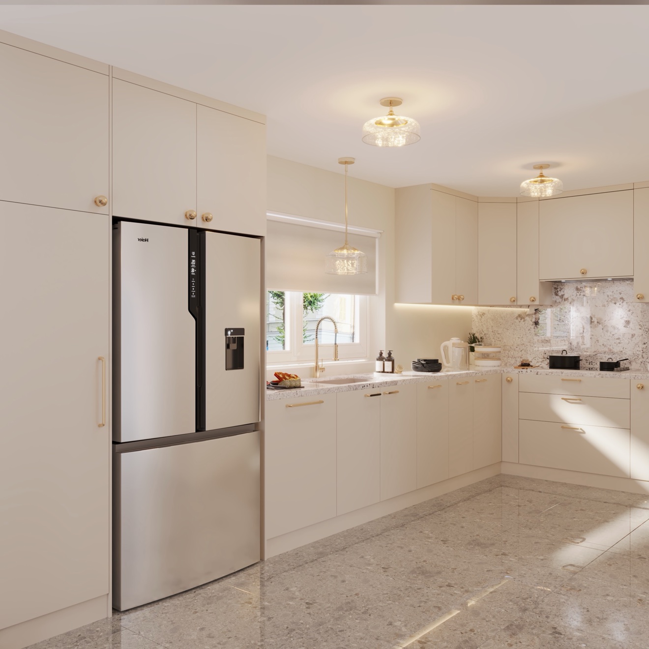 Kitchen fridge sink view